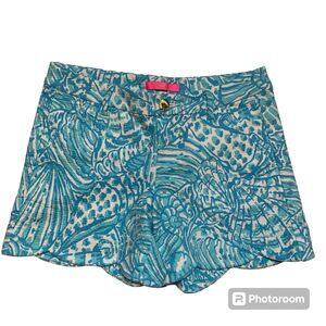 Lilly Pulitzer Palmita Stretch Shorts Scalloped Succulent Blue Sz 2 New NWT $70